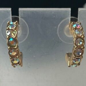 Swarovski Gold and iridescent crystal Hoop Earrings